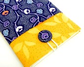 Kindle Fire Cover Case, eReader Padded Sleeve - Orange, navy blue and purple floral fabric