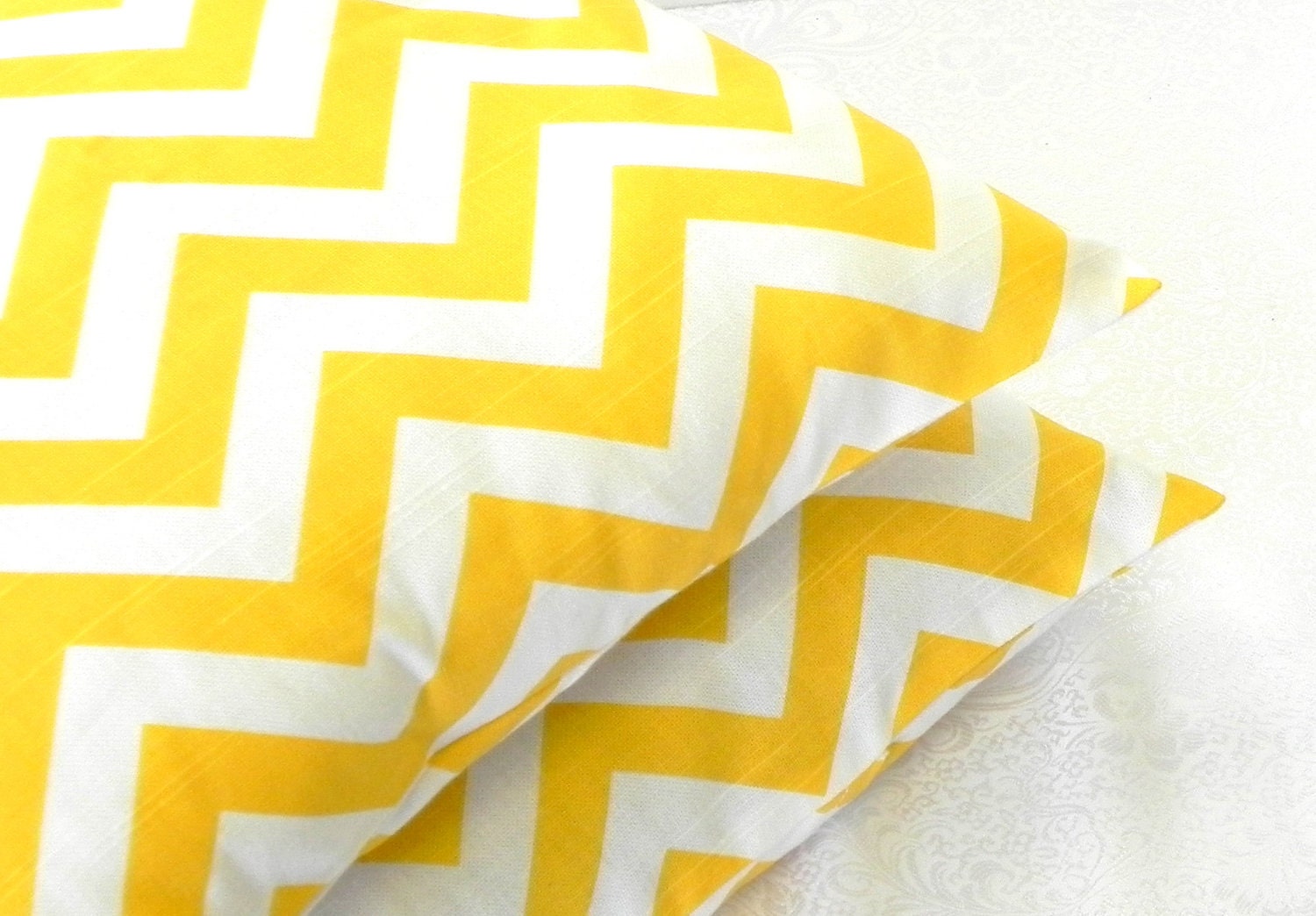 Pillow Covers. Set of Two 16x16. Yellow and White Chevron - Geometric