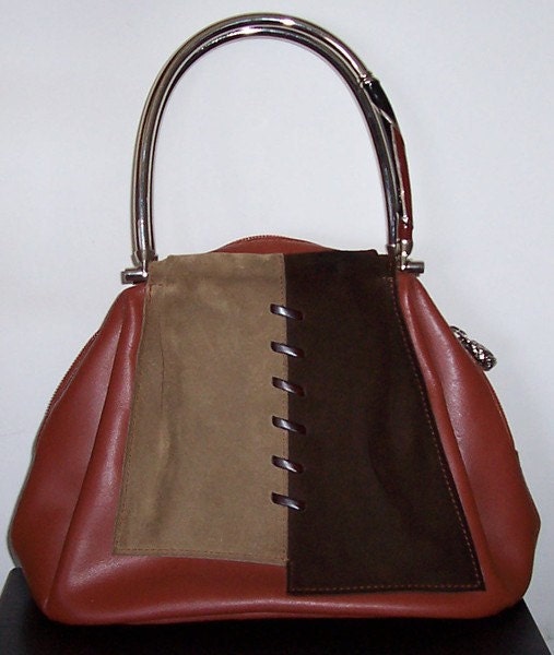 Leather Suede Handbag by GRETA made in Italy in Tans and Browns