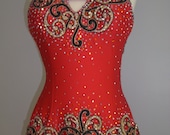 Red Latin Dress with Gold lace Red Tango Dress Dress for Tango dance Latin Dance Dresses - DesignByNatasha
