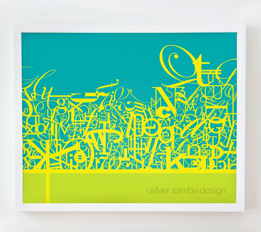 16x20 CHARACTERS print : Palette No. 74 teal yellow