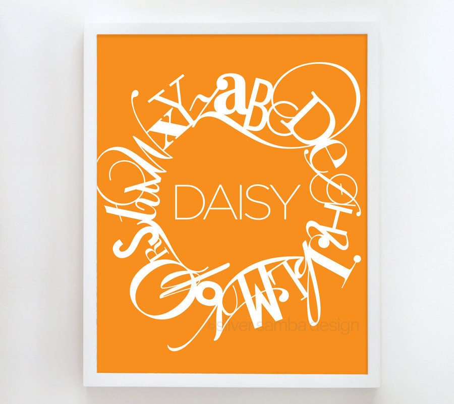 16x20 EMBLEM print custom name : Palette No. 98 orange white