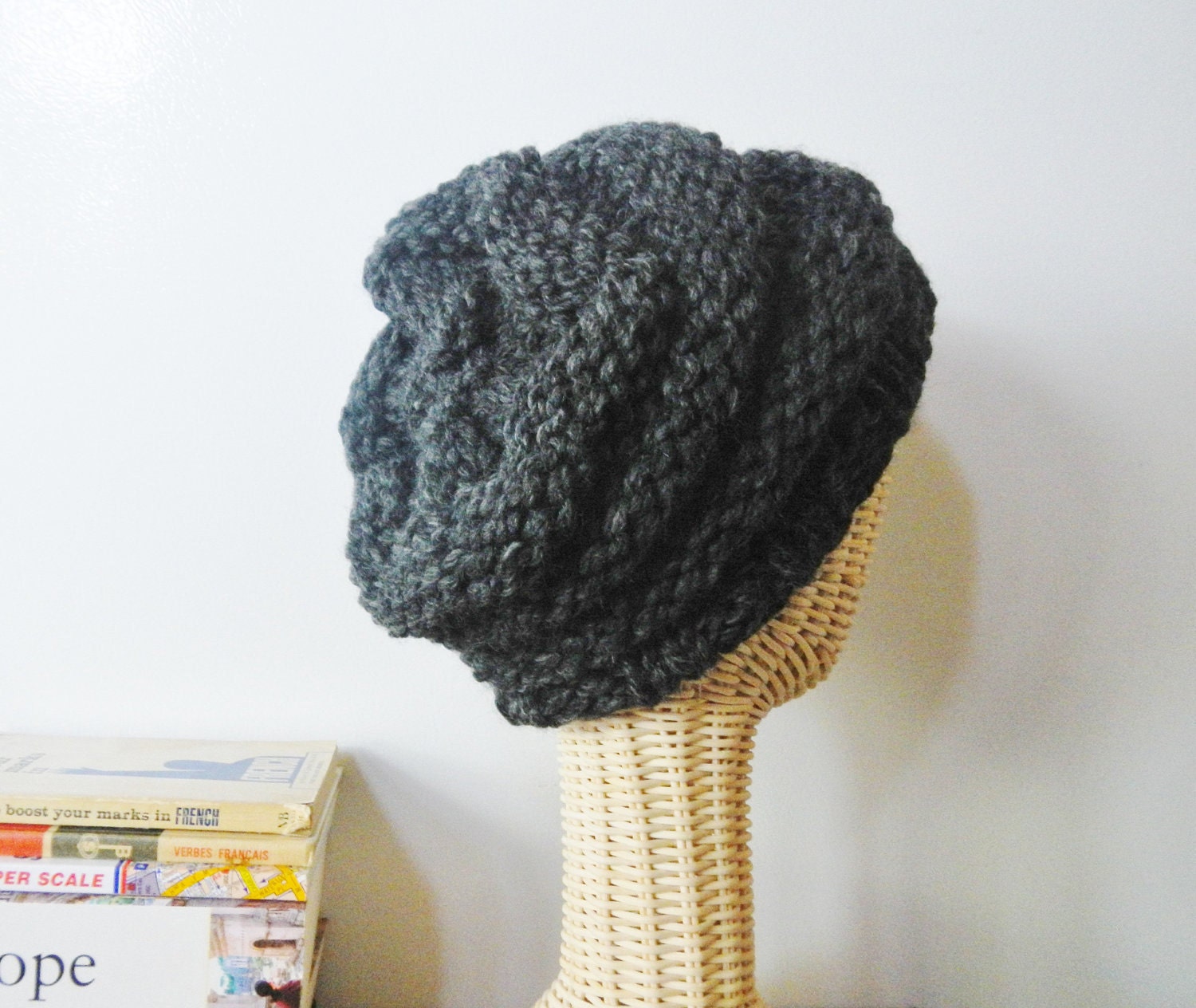 Slouchy Beehive Beanie / Knit Hat - Secret Life of Bees in Charcoal Gray - CHOOSE Your Color - Lit Knits
