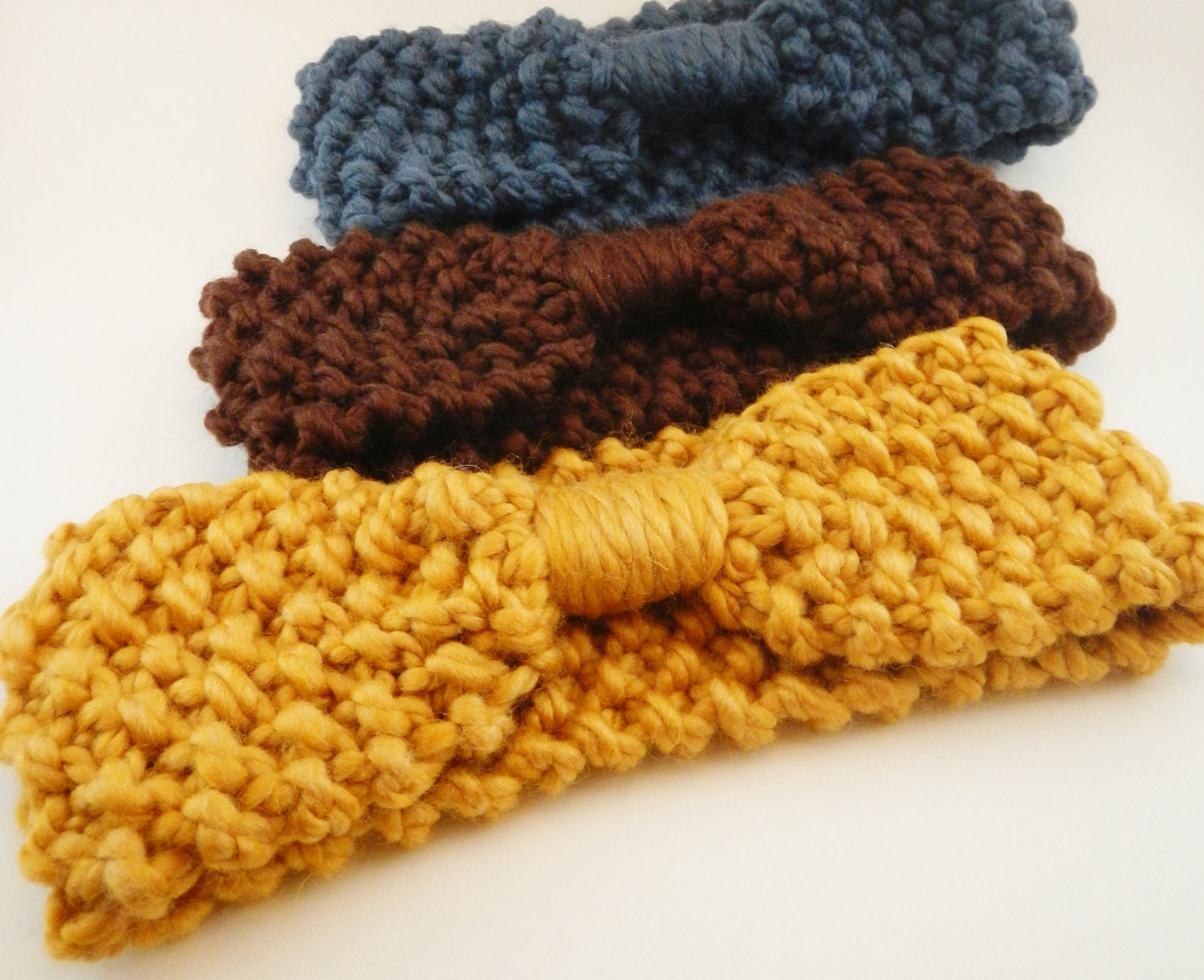 Knit Headband Bow Ear Warmer - CHOOSE Your Color - Agatha Christie - LitKnits