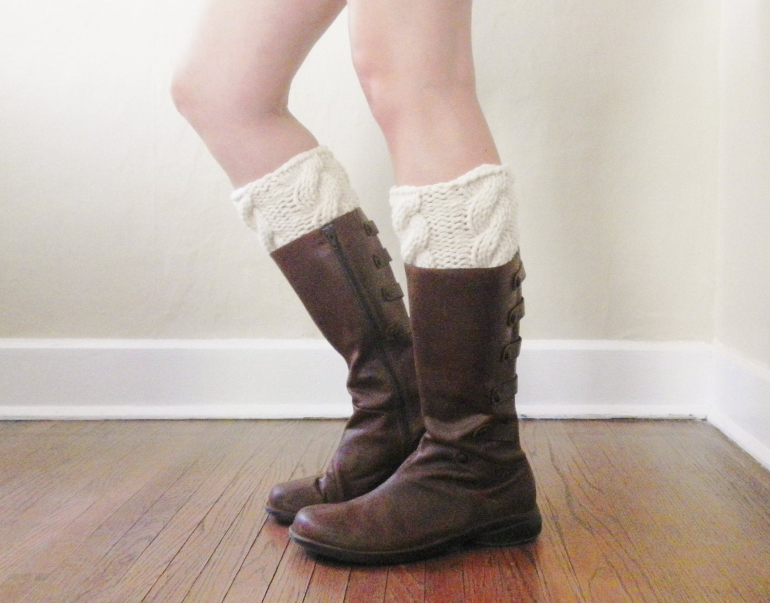 Outlander Boot Cuffs / Leg Warmers - Choose Your Color - Cabled in White - LitKnits