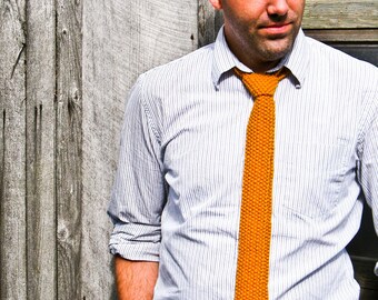Knit Tie Groomsmen - Mustard Yellow Professor's Skinny Necktie - Wool Blend - Etsy Wedding