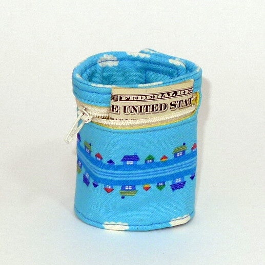 blue houses wrist wallet by NIXO Handmade, child size