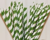 25 KELLY GREEN Paper drinking straws with Blank Paper Flags - Wedding, Baby Shower, Milk and Cookies -  Made In Usa