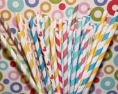 60 Paper Straws - You PICK your COLORS and Design - with DIY printable Flag Pennants - Drinking Straws - Made In Usa