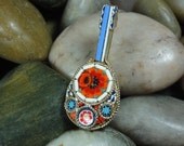 VINTAGE -  Vintage Red Blue Flower Italian Micro Mosaic Collectable Jewelry Brooch - Free Shipping