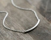 Minimalist Curved Bar Necklace / Simple Sterling Silver Tube Everyday Necklace