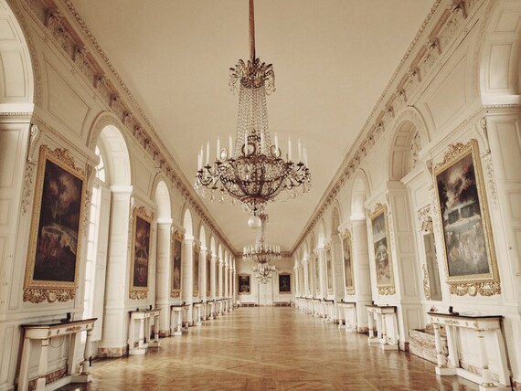 Paris Photo. Fine Art Photography. Petit Trianon. Marie Antoinette. Chateau Versailles. Crystal Chandeliers. Rococo. White Gold. Size A4
