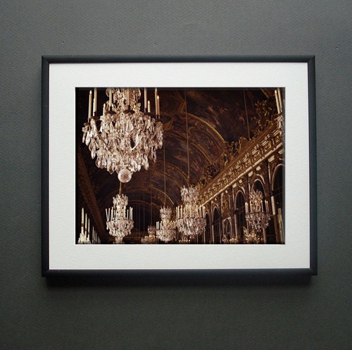 Paris Photo. Fine Art Photography. Hall of Mirrors. Versailles. Marie Antoinette. Rococo. Crystal Chandeliers. Gold. Home Decor. Size A4