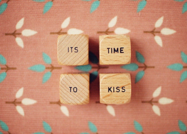 It's Time To Kiss. Art Print. Fine Art Photography. Scrabble Dice. Word Blocks. Pink. Size 5x7". READY-TO-SHIP