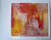 In The Red Garden - mixed media original painting on paper
