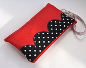 Zippered pouch with polka dots scalloped applique