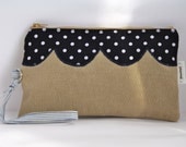 Zippered pouch with polka dots scalloped applique