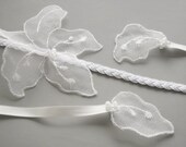 Silk Braided Bridal Headband. Off-White, Ivory Shimmery Floral Weddings Head Piece for Veil. Handmade