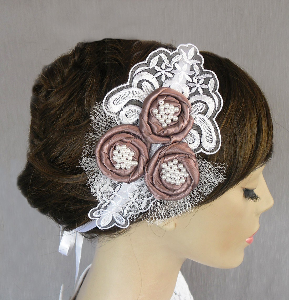 Lacy Bridal Hair Fascinator Head Piece. Handmade Weddings Accessory