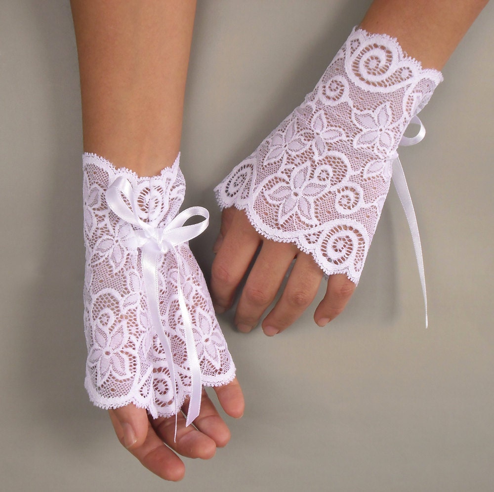 Lace Bridal Fingerless Gloves Wrist Cuffs, Elastic. Handmade
