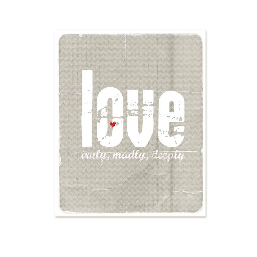 Love Truly Madly Deeply - Bold Modern Original Print - Grey Taupe Chevron Red Heart- Anniversary Valentines Day  - 8x10Valentines Day