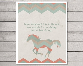Digital Art Print Feel Strong - Southwest Inspired Modern Art Print quote - Chevron Tribal Coral Mint Blue