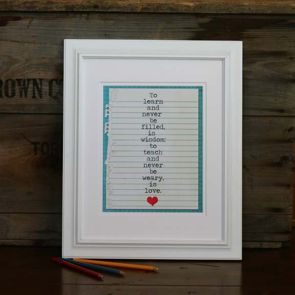 Back to School Teacher Gift - Teaching is Love original print turquoise grid notepaper backgroundValentines Day