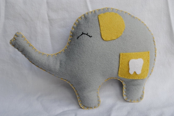 Tooth Fairy  Pillow-----Sweet Lil' Ellie Elephant, yellow and gray
