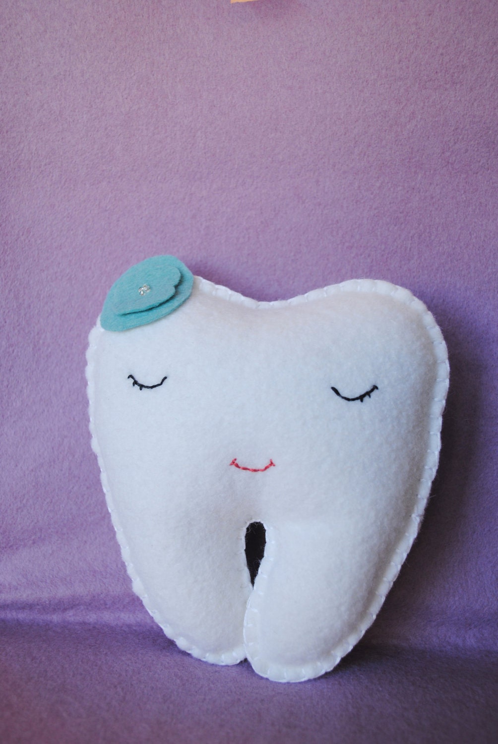 Tooth Fairy Pillow shaped like a tooth--white, teal, blue, green -girl
