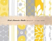 Adeline Vol. 1 in Gray and Yellow. 12x12. Modern Digital Printable Paper Pack.