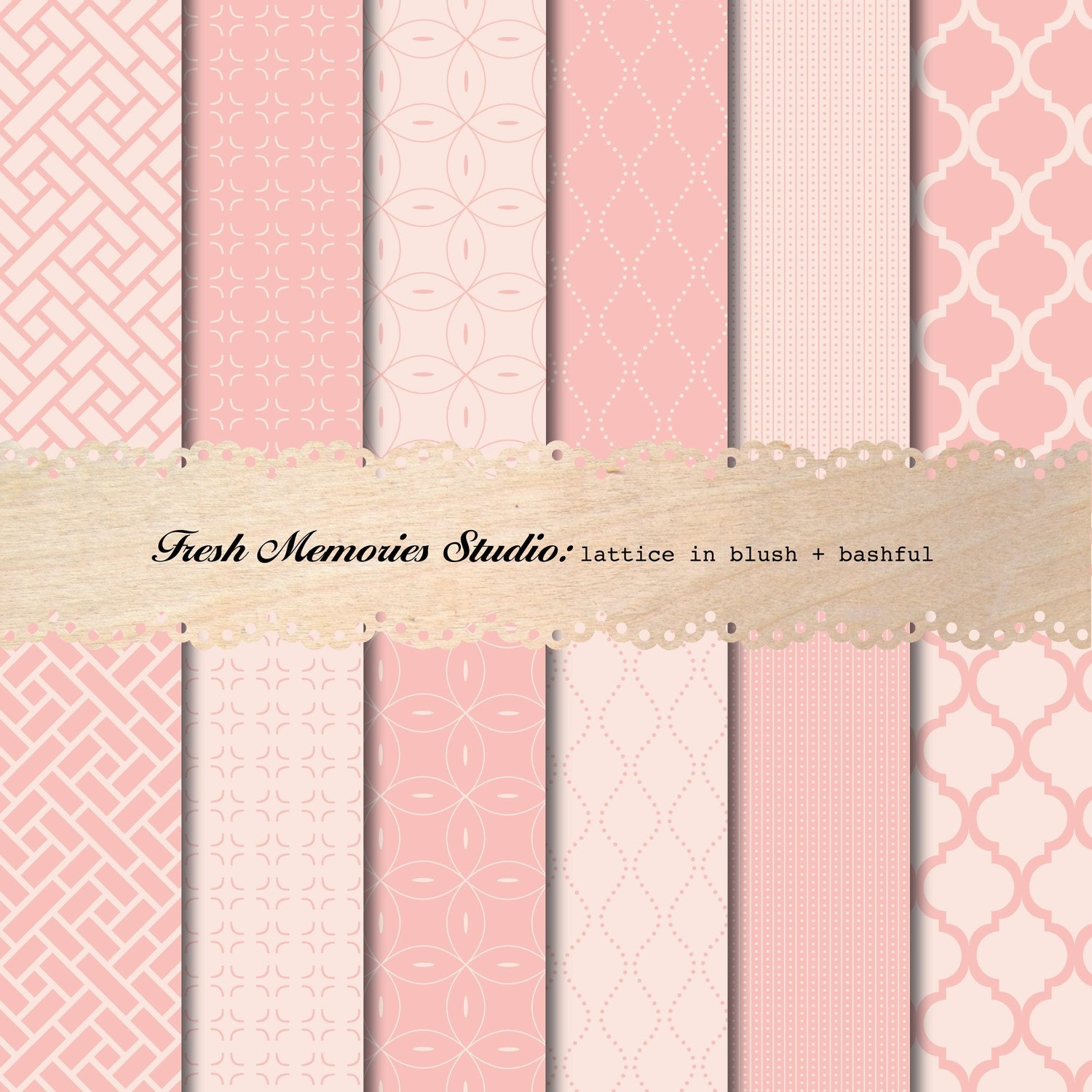 Lattice in Blush and Bashful. 12x12. Modern Digital Printable Paper Pack for cards, scrapbooking or commercial.