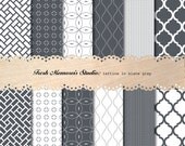 Lattice in Slate Gray. 12x12. Modern Digital Printable Paper Pack for cards, scrapbooking or commercial.
