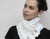 Knitting Scarf, Cozy White Neck Warmer - Warm Cowl/ Wool Shawl, Women Fashion, Knitted Accessories by Solandia. Winter. Valentine gift