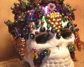No. 20  OOAK Day of the Dead art sugar SKULL  Dia de los Muertos Mardi Gras Carnivale 4"