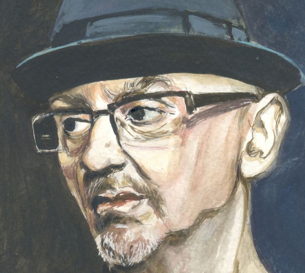 Thomas - Original watercolor painting -matted gouache - portrait -  men - jazz- black- walll decor