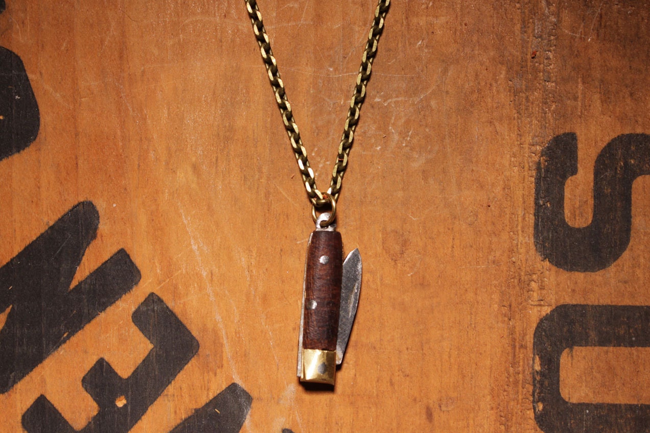Wood Knife Necklace with antiqued brass chain