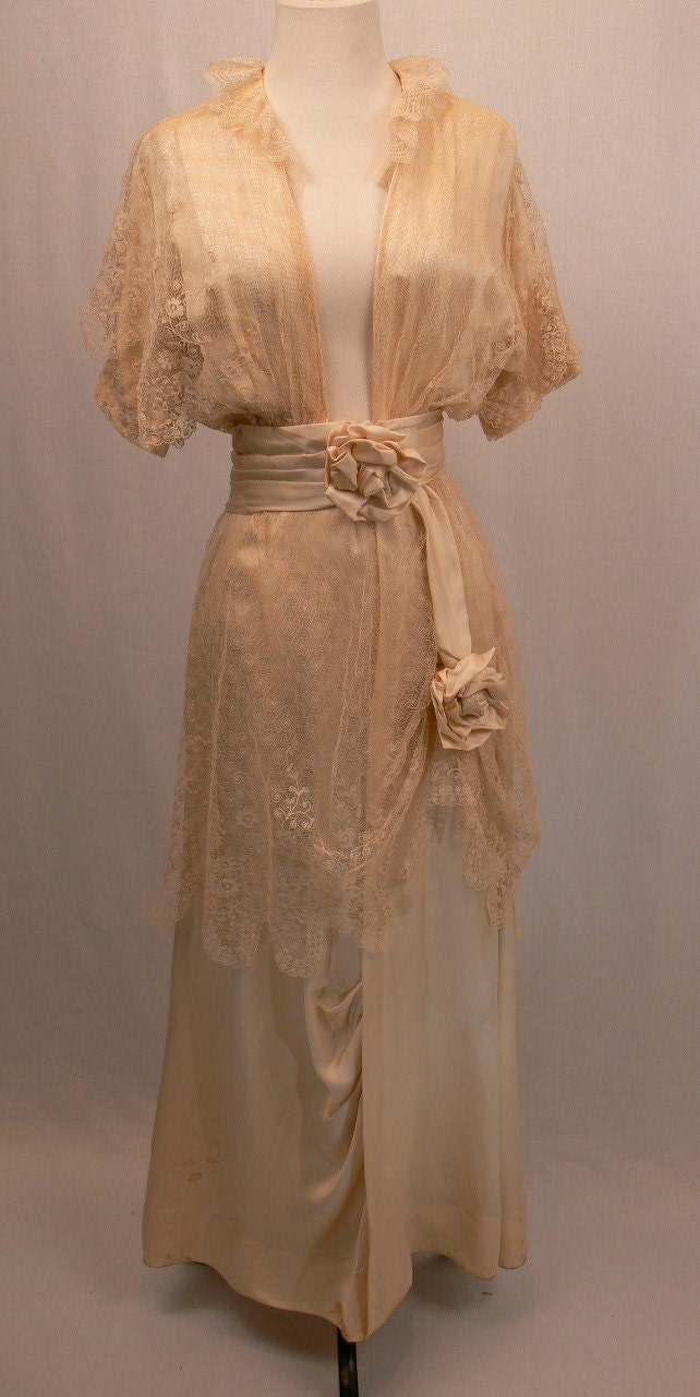 RESERVED 1910 Edwardian Silk and Lace Wedding Dress
