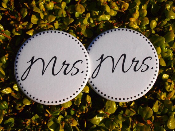 Mrs. and Mrs. Wedding Button set - customizable wedding pinback badges Il_570xn