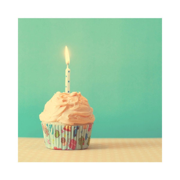 cupcake photograph - original fine art photography, candle, icing, frosting, birthday, cake - 5x5