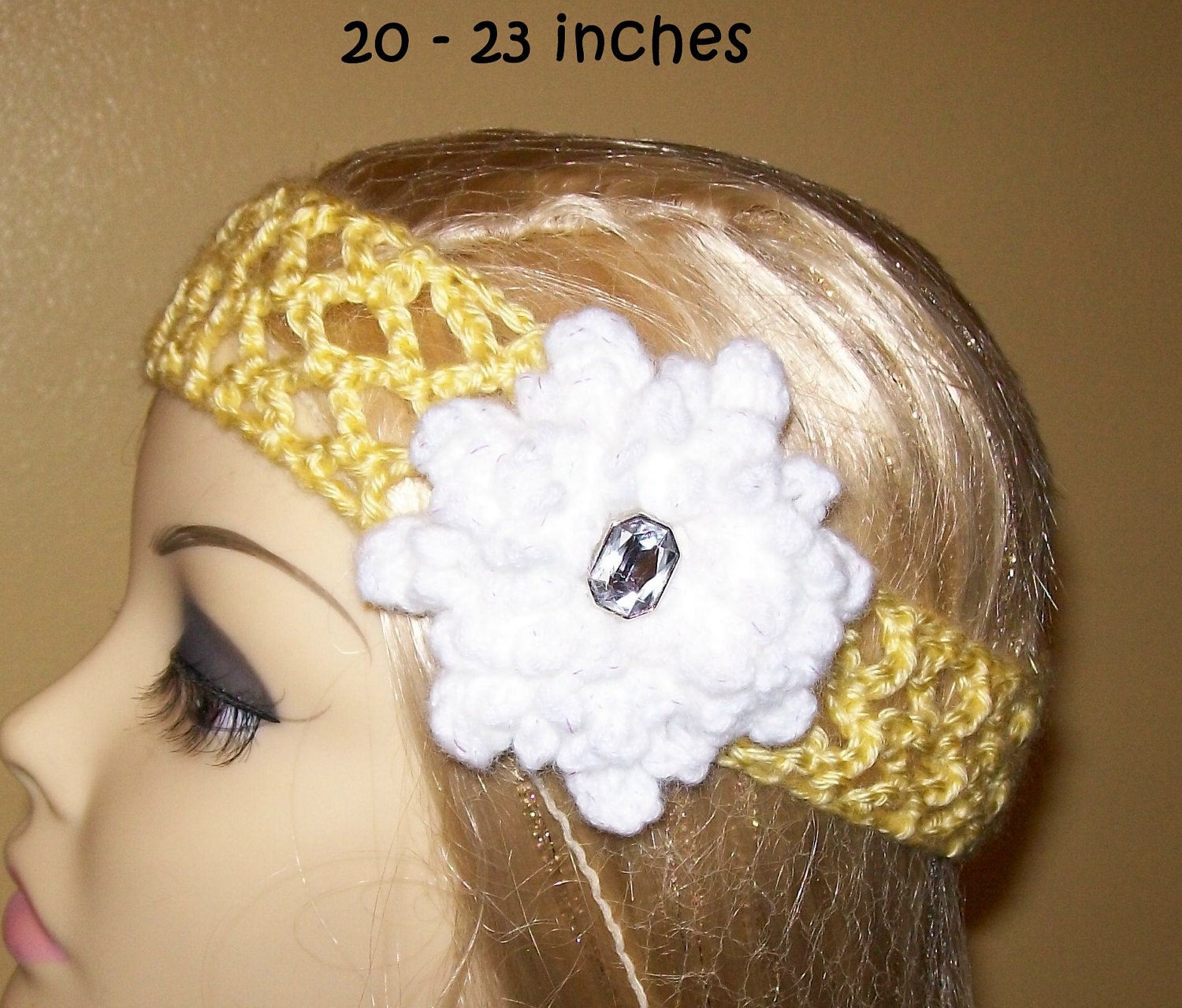 SALE - Yellow headband with White Flower and rhinestone button