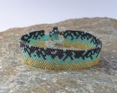 Made-To-Order Bracelet in Purple, Aqua and Gold Seed Beads