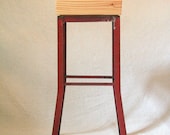 industrial blond stool - steel stool, flare legs, reclaimed old growth wood seat