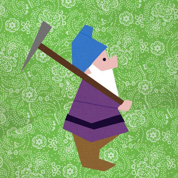 Dwarf with pickaxe paper pieced quilt block pattern PDF