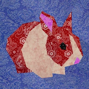 Rabbit paper pieced quilt block pattern PDF