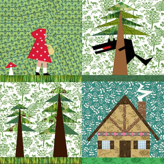 Little red Riding Hood Set of 4 paper pieced quilt block patterns PDF