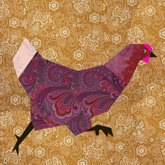 Chicken run paper pieced quilt block pattern PDF