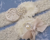 Wedding Garter / Vintage Bridal Garter Set Toss Garter included  Ivory with Rhinestones and Pearls  Custom Wedding colors