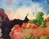 Grand Canyon scene interpreted in an abstract way  - Canyon 1   - a fine art GICLEE print of one of my paintings. Free U.S. shipping.