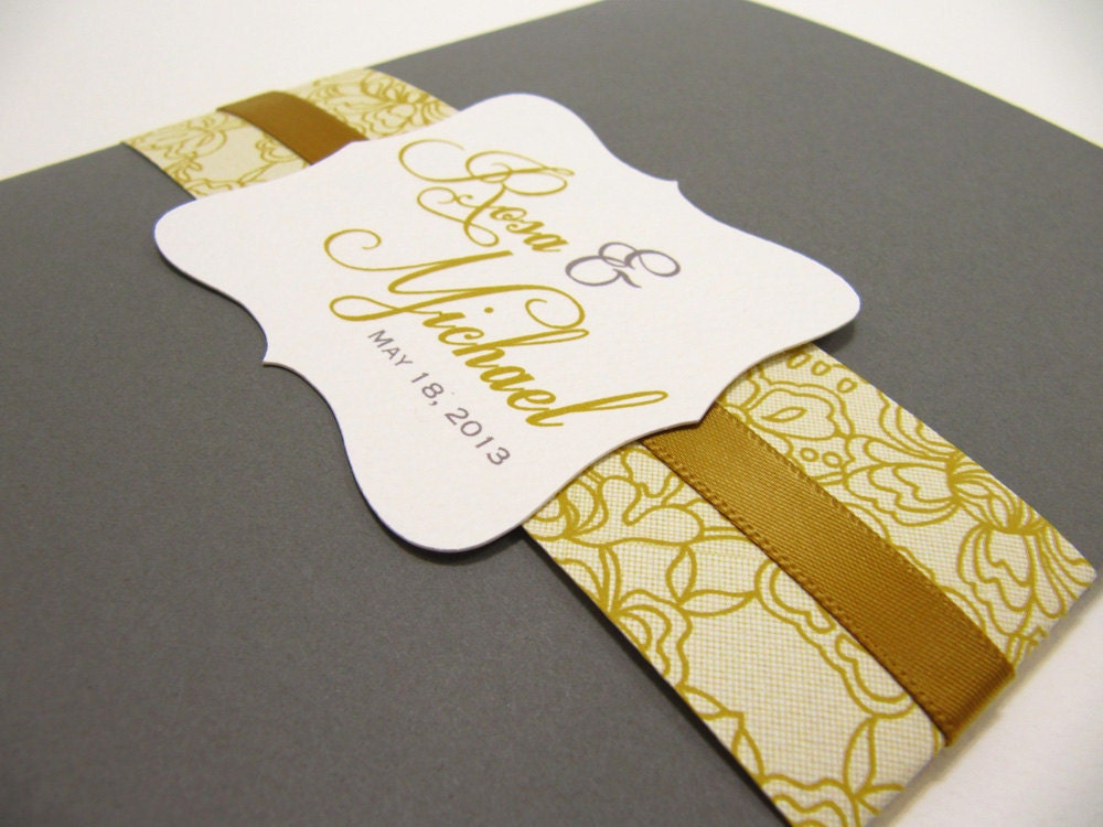 Wedding Invitation Pocketfold Suite, Elegant Lace - 99 Cent Sample