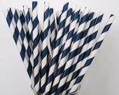 50 NAVY BLUE & White Stripe Paper Straws.....with DIY Blank Printable Pennants...Paper Drinking Straws...Cake Pop Sticks